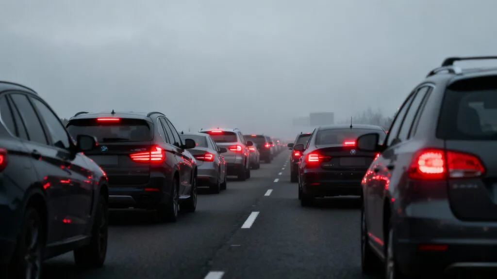 Ligne de voitures à l’arrêt sur une voie rapide