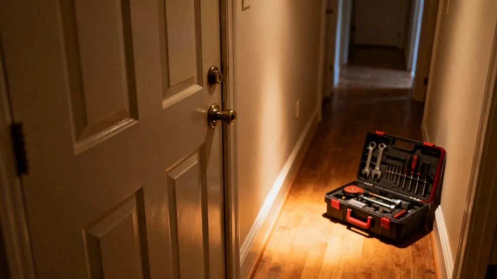 Serrure d’entrée et outils de serrurier posés