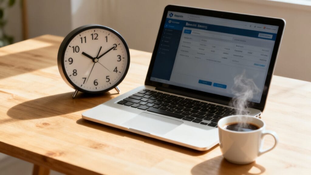 Horloge 9 h et compte en ligne : affichage bancaire matinal