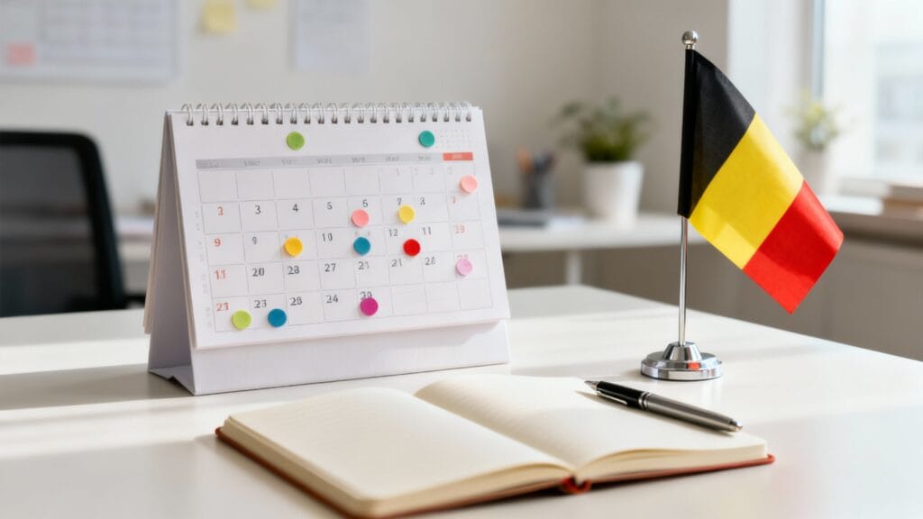 Calendrier scolaire avec marqueurs des jours fériés en Belgique