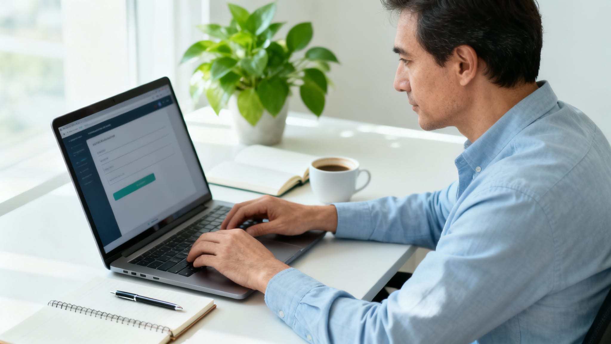 Réinscription Pôle emploi en ligne sur ordinateur, ambiance sereine