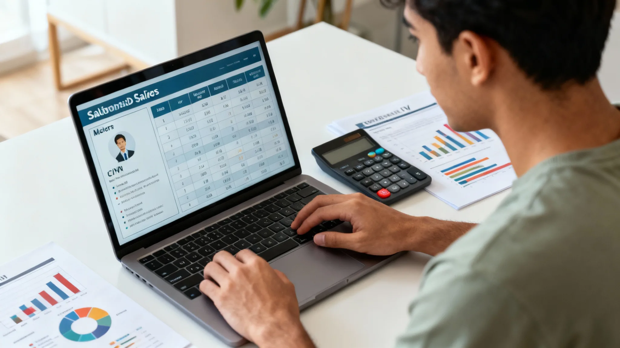 Comparatif stmg métier salaire sur écran avec documents et calculatrice