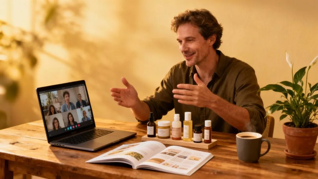 Présentation de produits en vente à domicile en visio