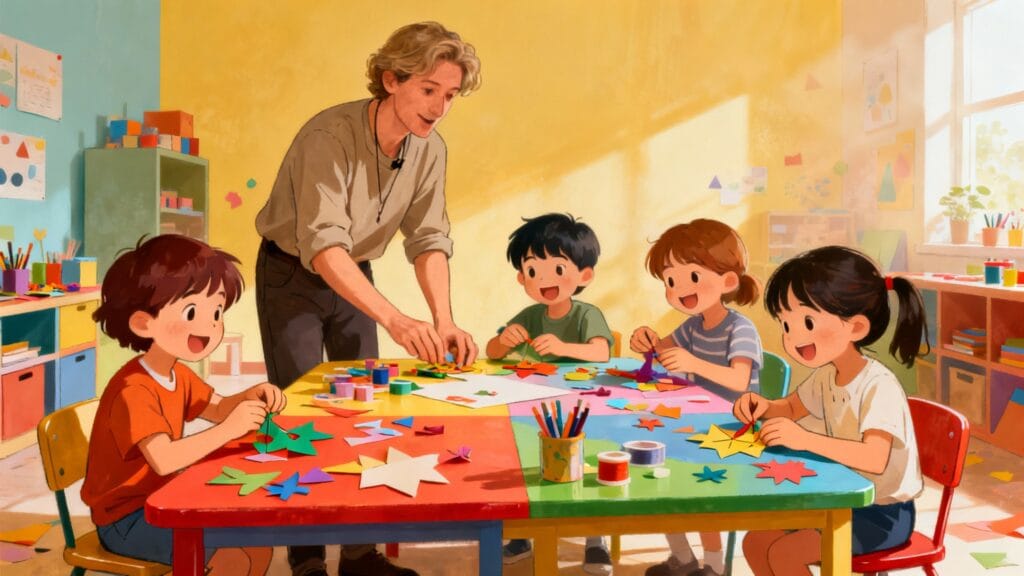 Animateur anime un atelier enfants en loisirs