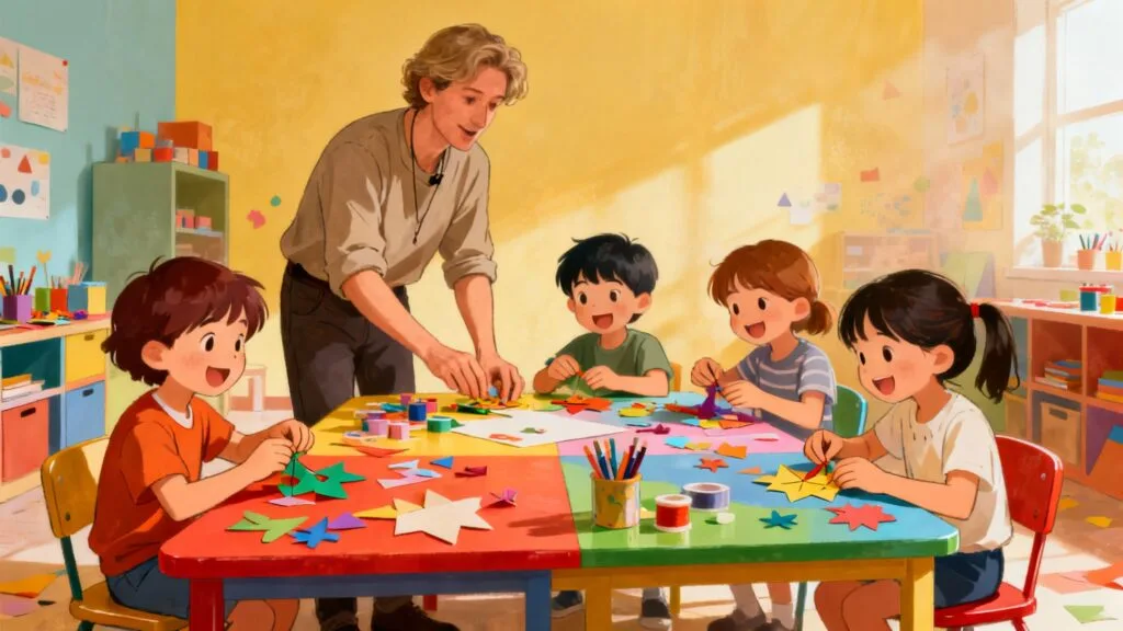 Animateur anime un atelier enfants en loisirs