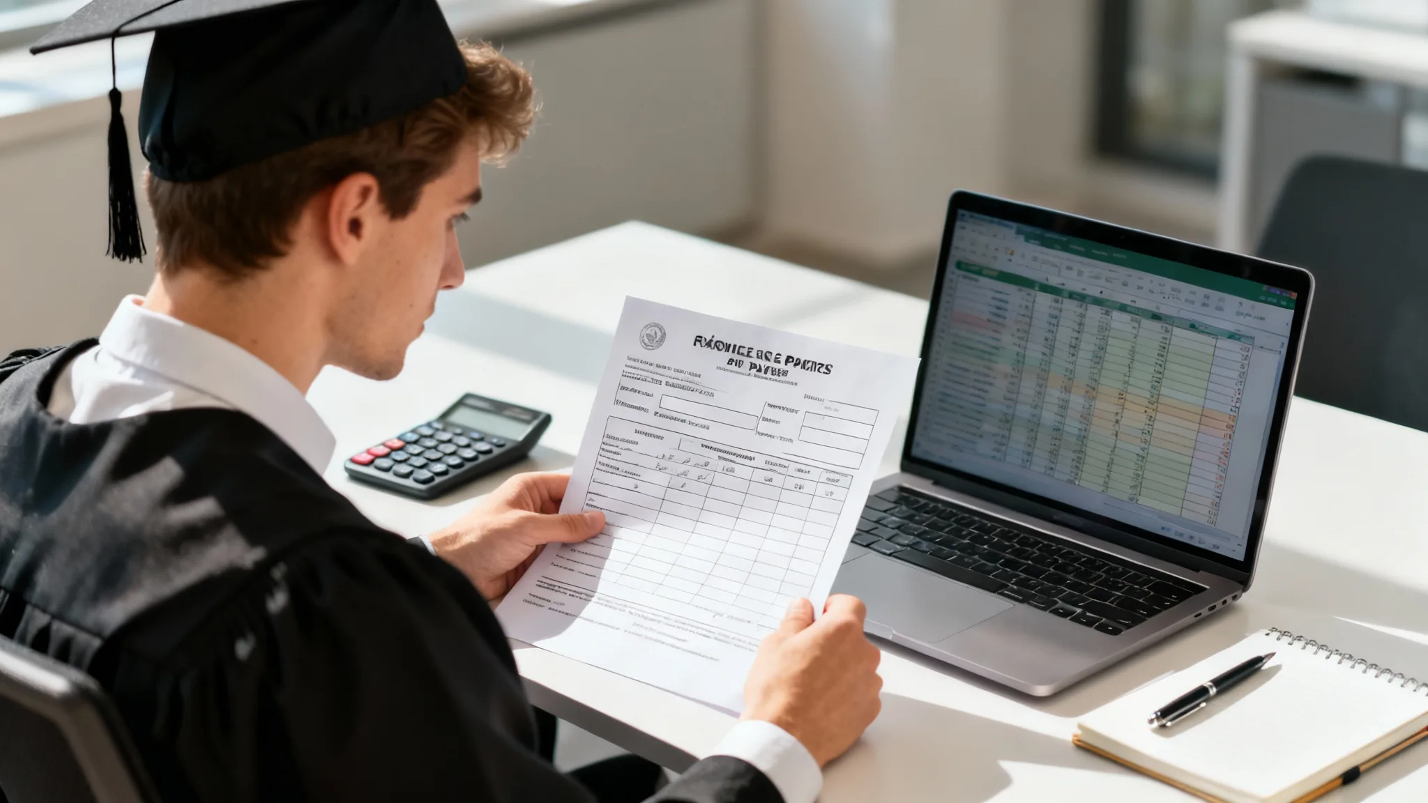 Jeune diplômée évaluant bac pro AGORA salaire sur bureau