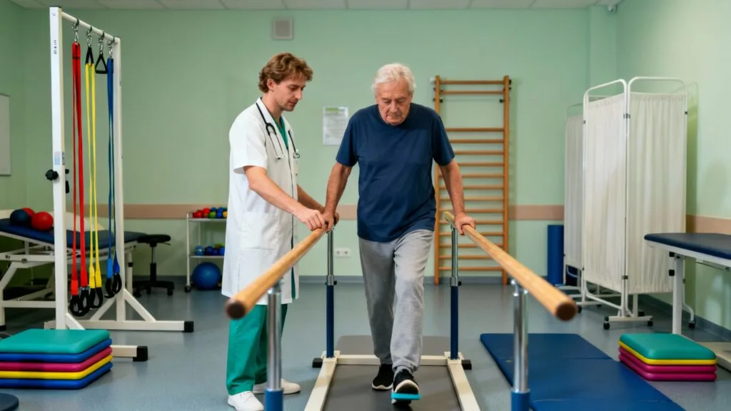 Séance de rééducation avec kinésithérapeute