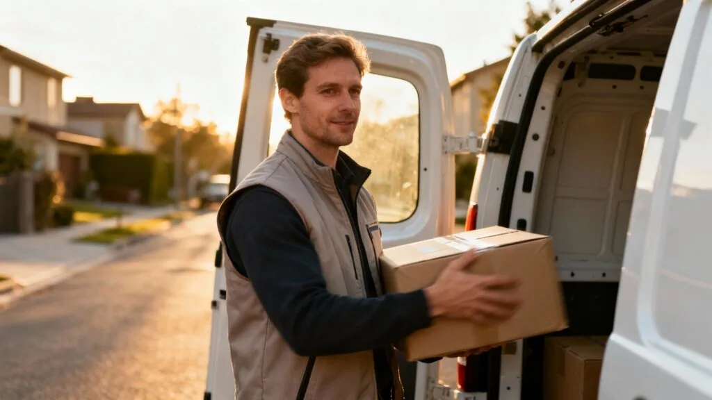 Chauffeur-livreur en tournée avec colis