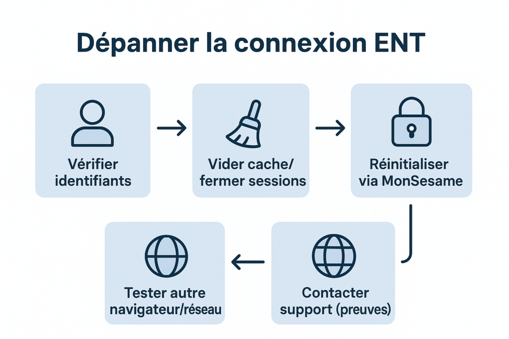 Parcours de dépannage pour erreurs CAS et compte bloqué