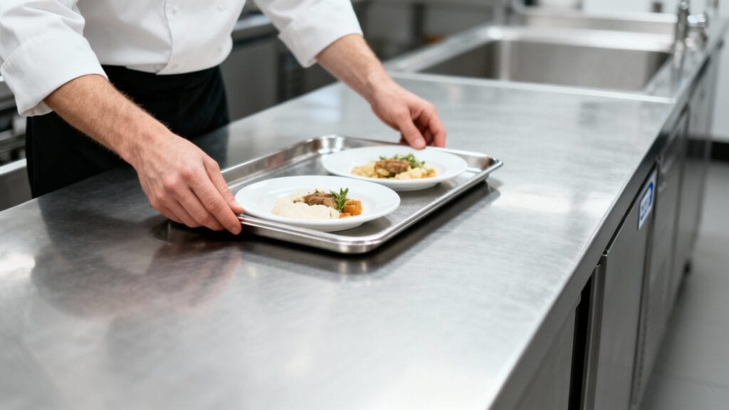 Employé de restauration prépare un service rapide