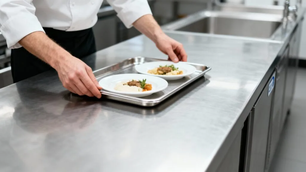 Employé de restauration prépare un service rapide