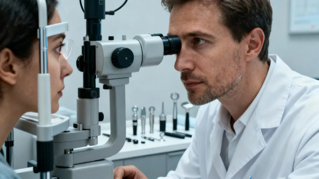 Examen de la cornée par un spécialiste