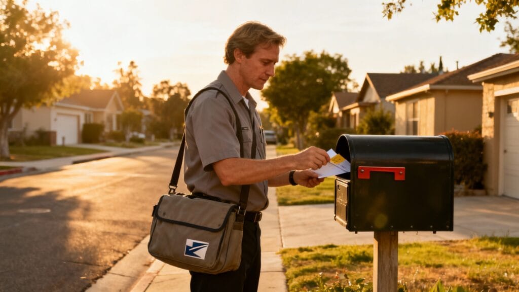 Facteur distribuant le courrier à vélo