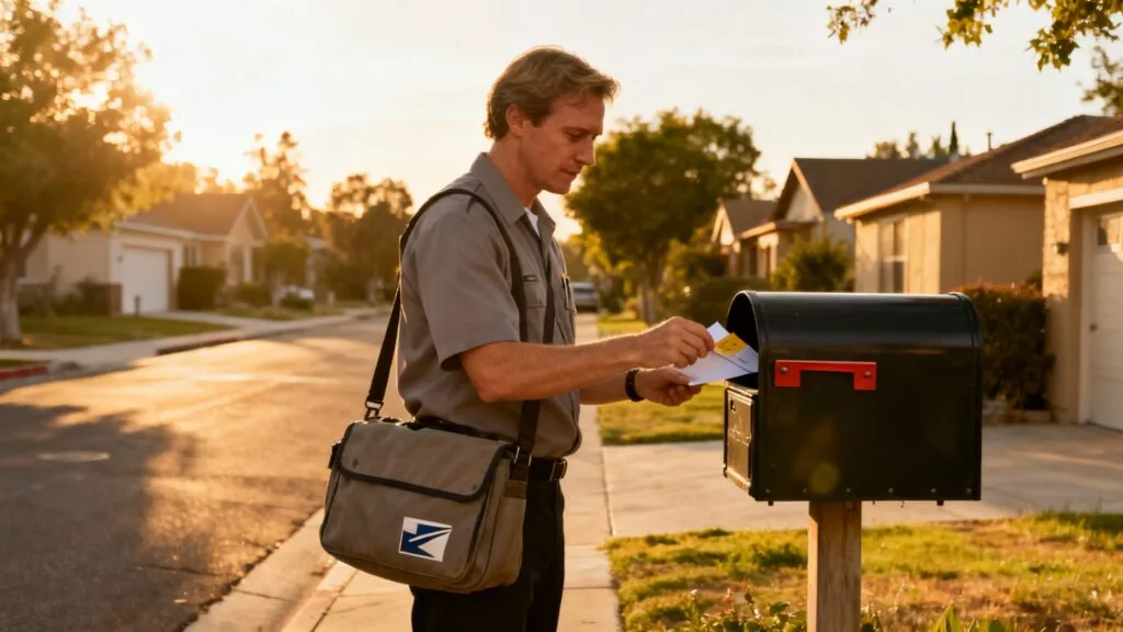 Facteur distribuant le courrier à vélo