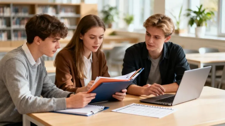 Étudiant·es préparent leur dossier de formation ICP sur campus