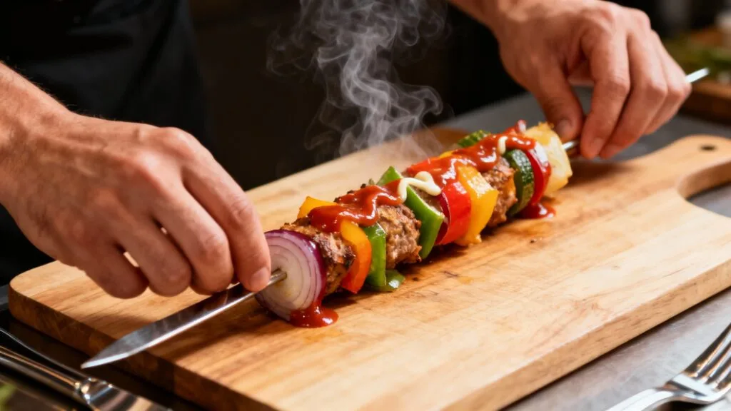 Préparation d’un kebab par un kebabier
