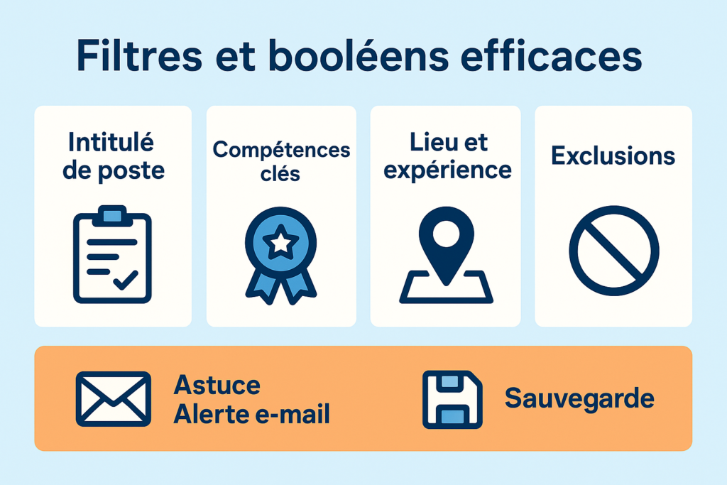 Schéma des filtres et requêtes booléennes pour le sourcing