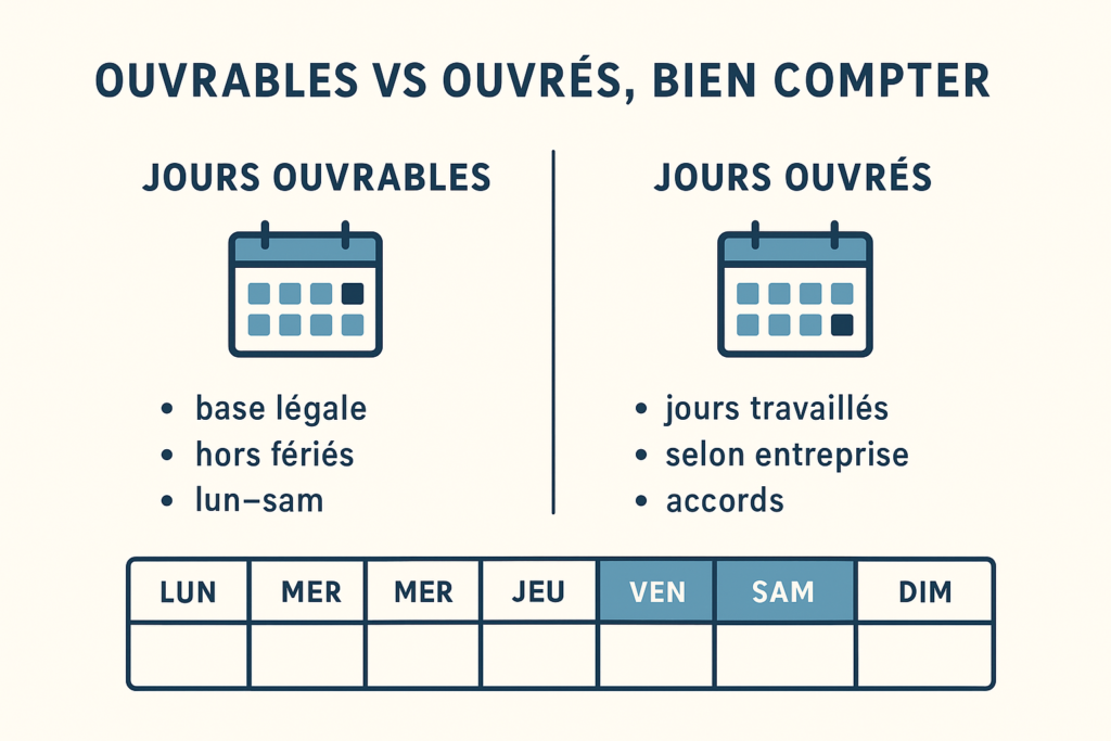 Comparatif jours ouvrables et ouvrés avec exemple
