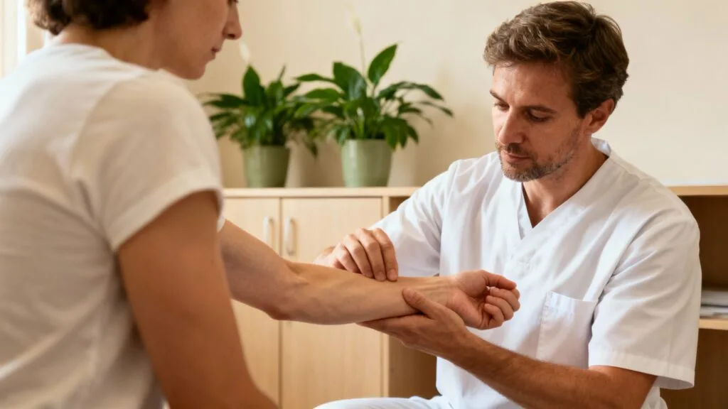 Kinésiologue réalisant un test musculaire