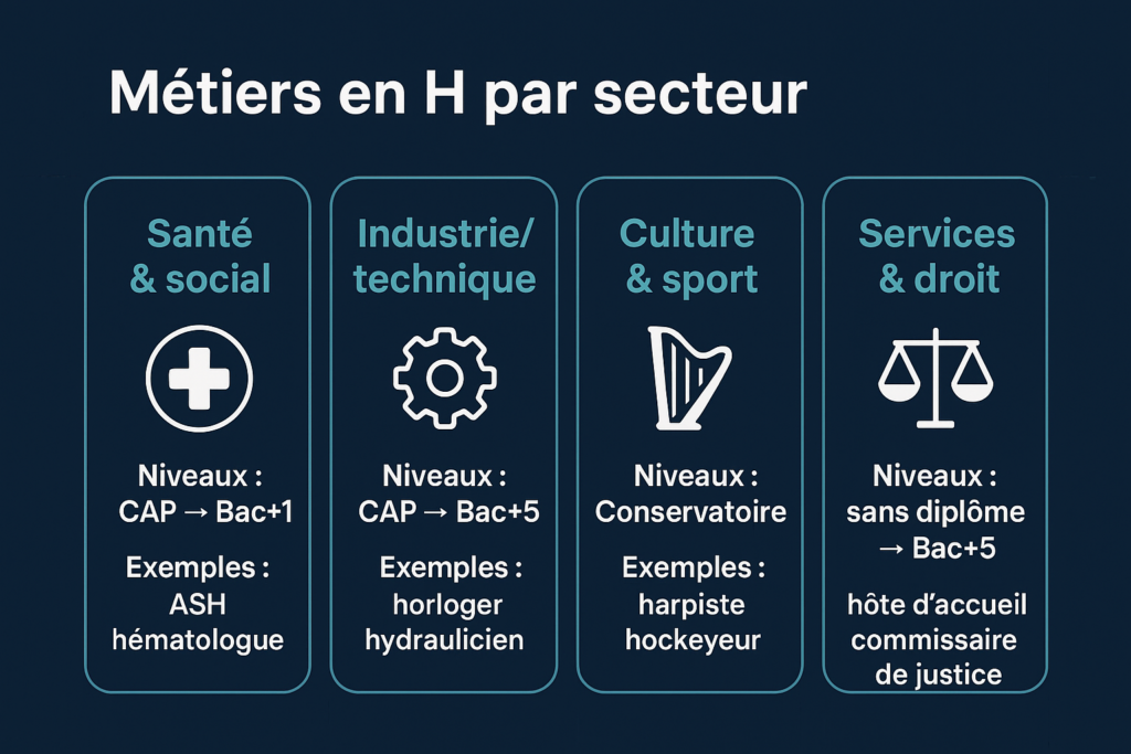 Infographie des métiers en H par secteur et niveau d’études