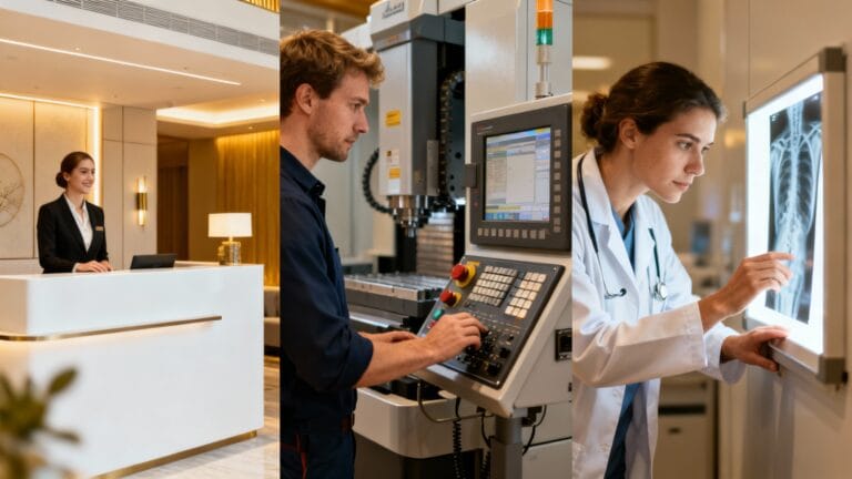 Trois professionnels illustrant des métiers en R variés