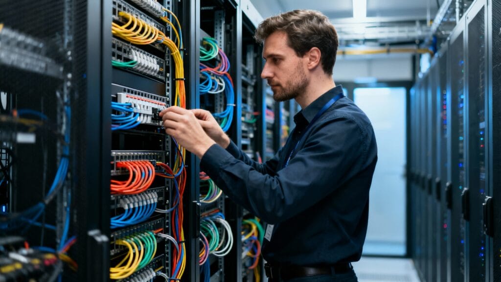Technicien réseaux symbolisant les métiers en Te