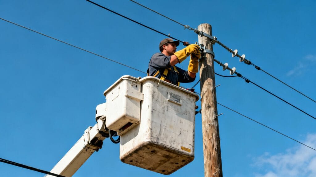 Monteur de lignes électriques en intervention sécurisée