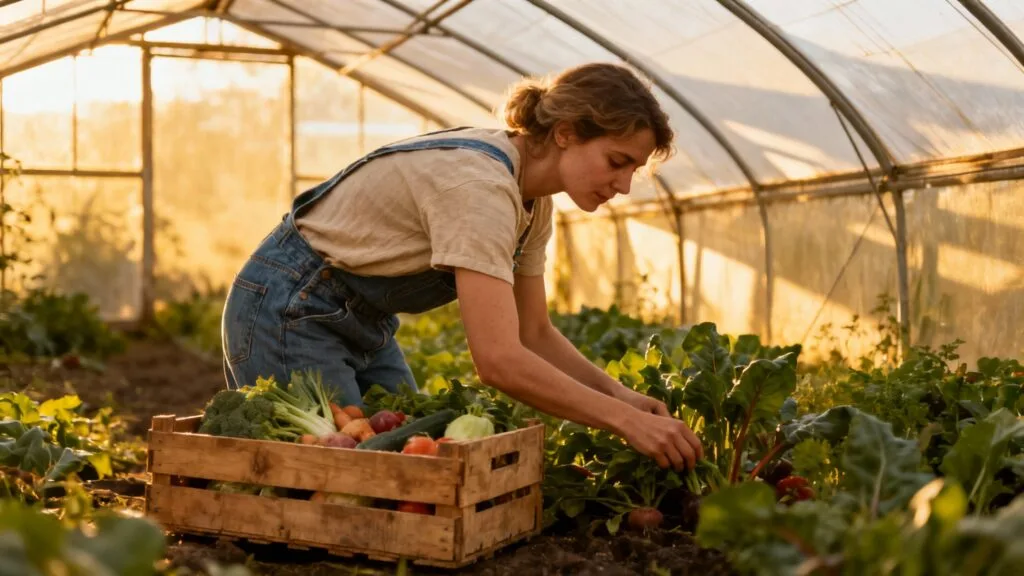 Saisonnier agricole en récolte sous serre