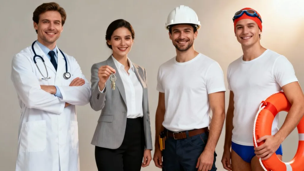 Exemples de métiers en N : santé, immobilier, BTP, secours