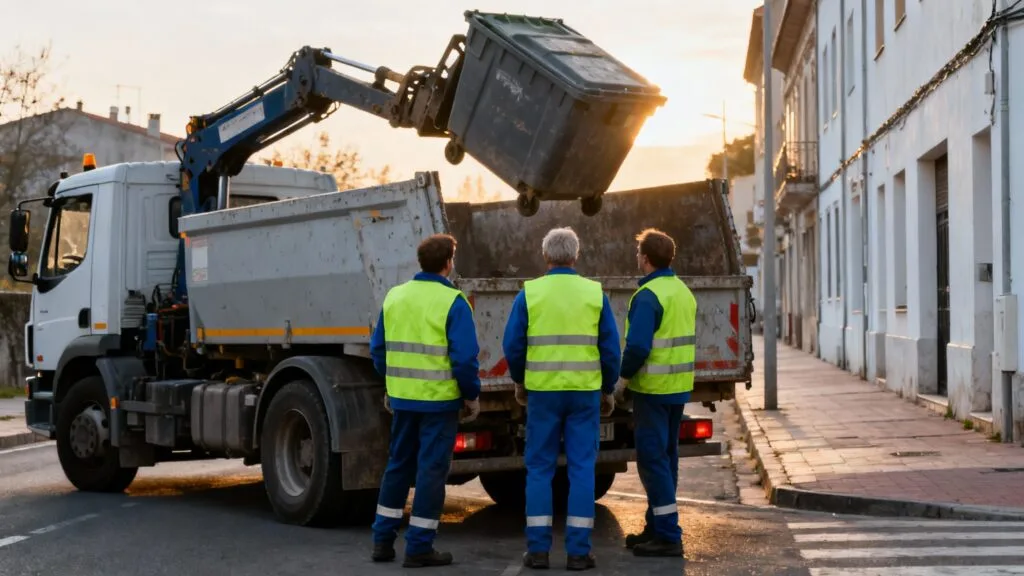 Ripeurs en collecte des déchets à l’aube