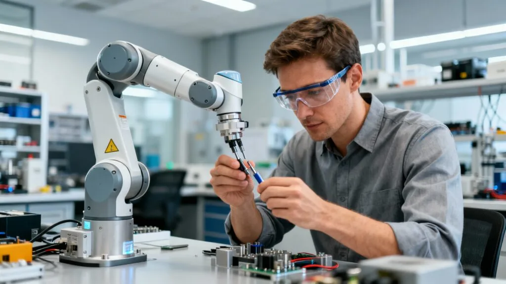 Roboticien en atelier, métier en Ro