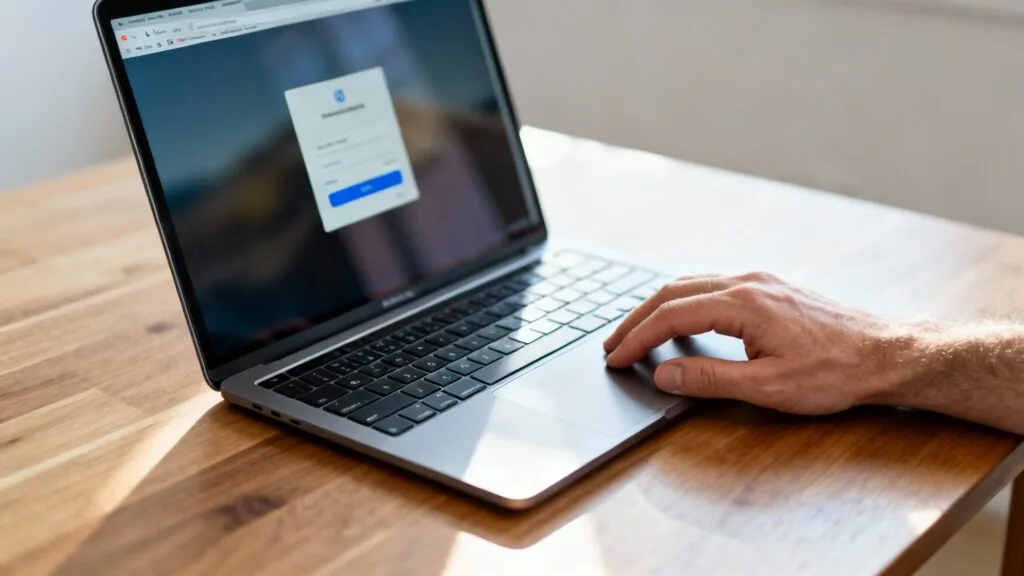 Ordinateur ouvert sur le portail ent77, écran de connexion flouté