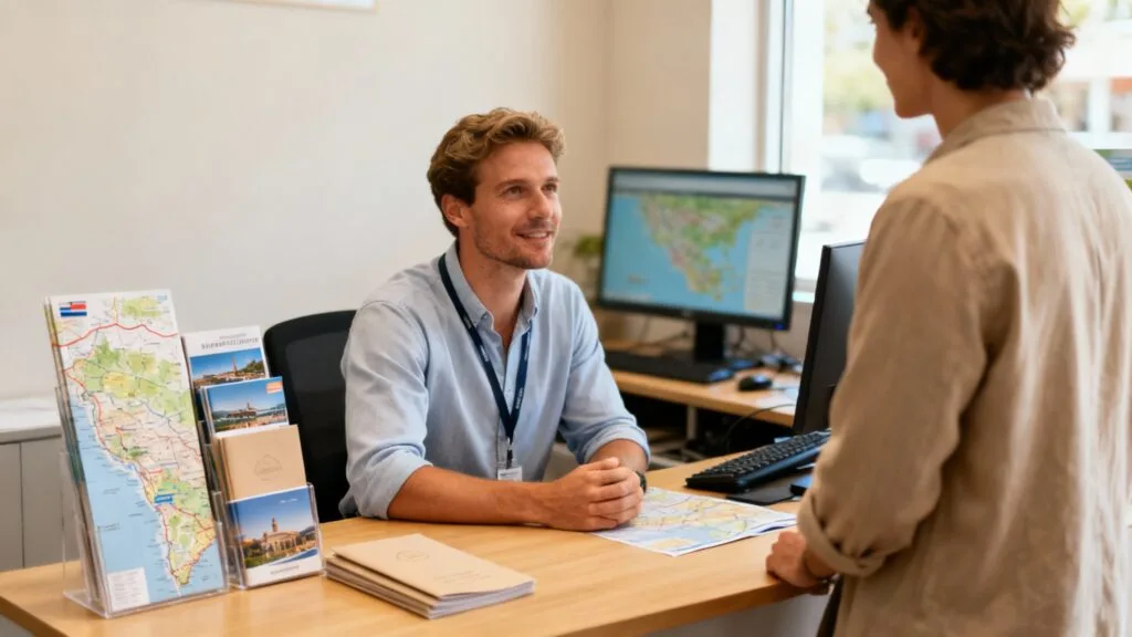 Conseillère de voyage présentant un itinéraire personnalisé