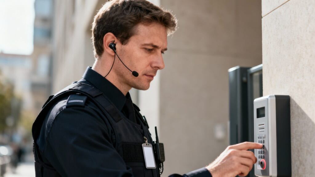 Agent de sécurité assurant le contrôle d’accès d’un site