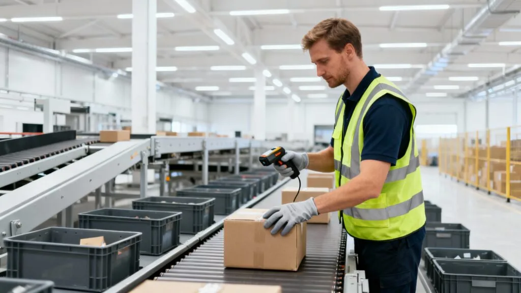 Agent de tri, scan de colis et flux logistique