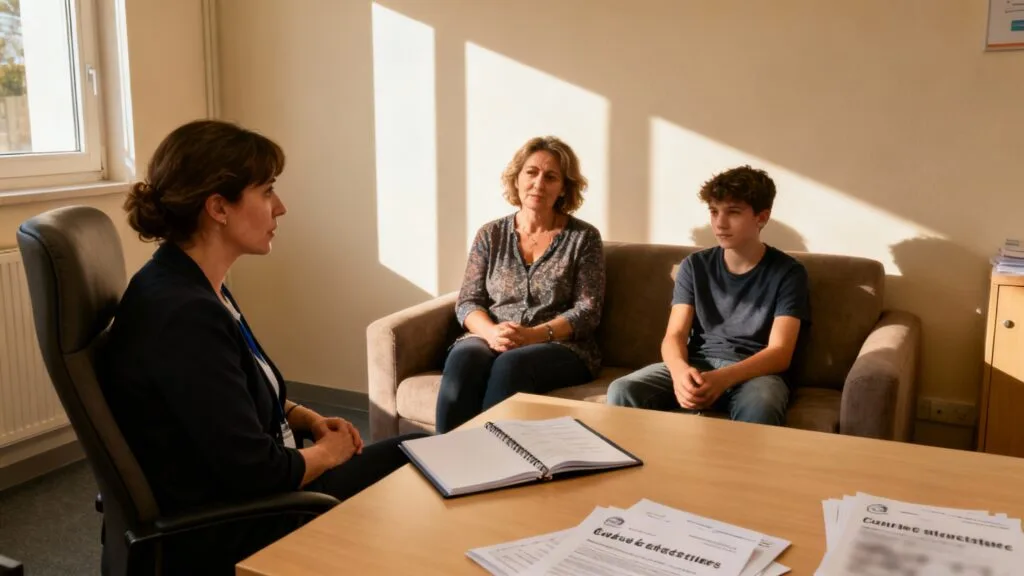 Entretien de travail social avec une famille en confiance