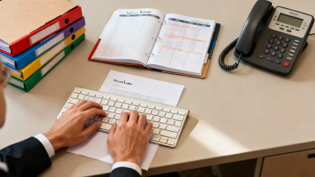 Assistante juridique préparant des formalités au greffe