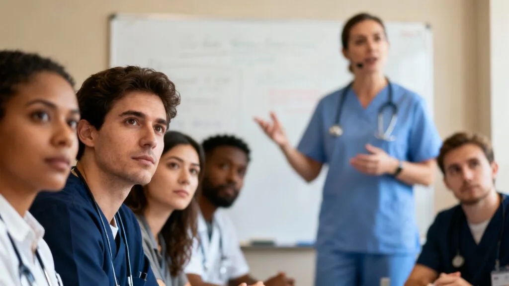 Cadre de santé animant une réunion d’équipe soignante