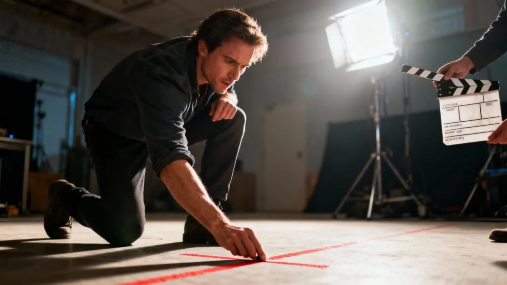 Acteur en répétition sur un tournage cinéma