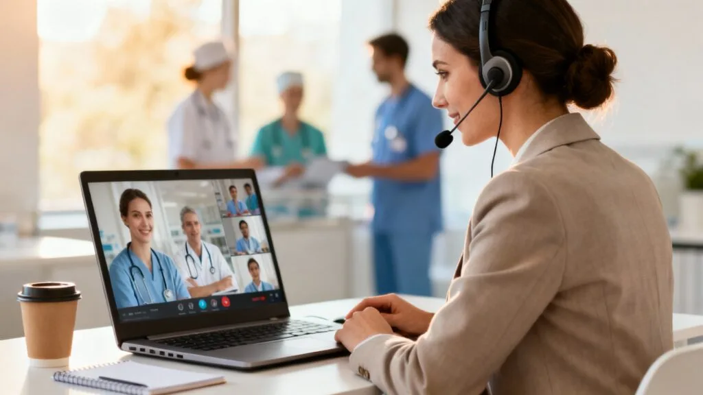 Customer success clinique en visioconférence de support SaaS santé
