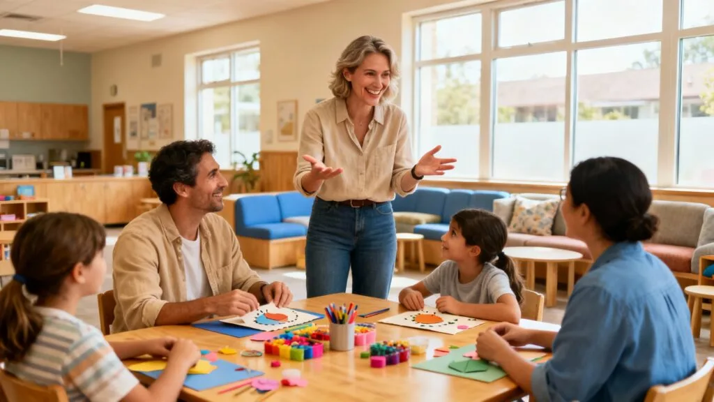 Éducateur spécialisé animant un atelier de groupe