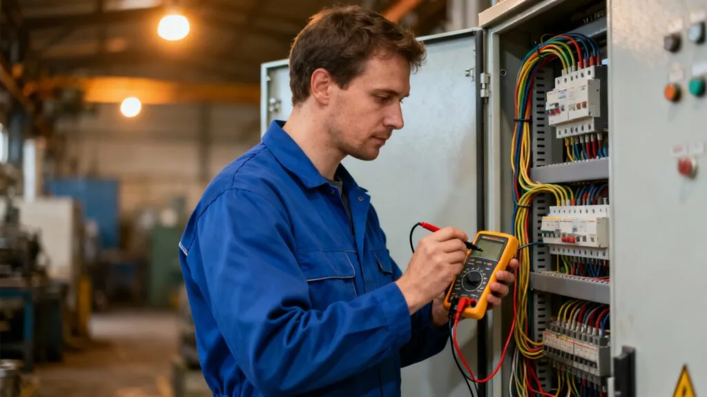 Électrotechnicien testant une armoire de contrôle