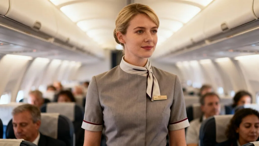 Hôtesse ou steward en service dans la cabine