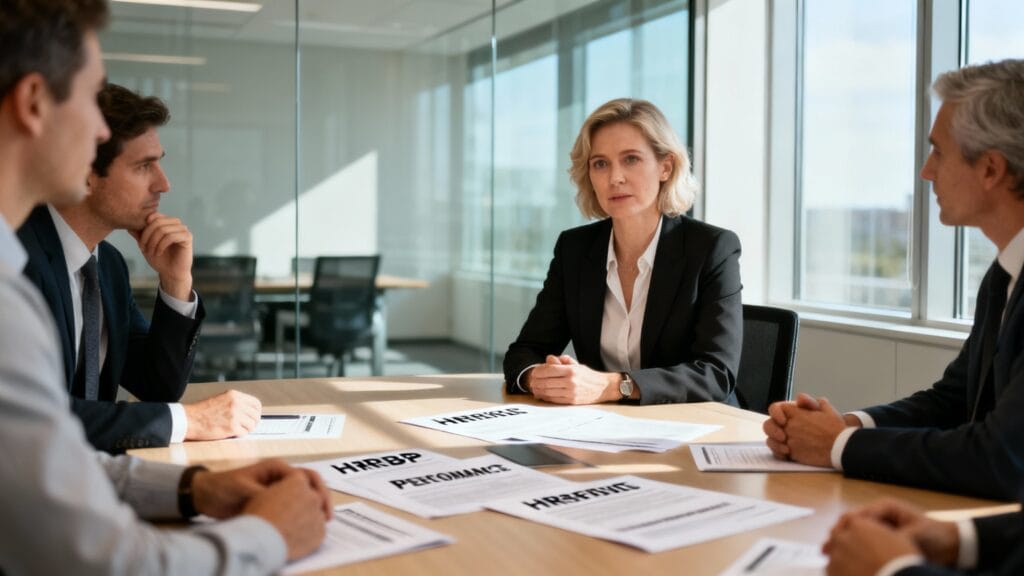 Réunion HRBP avec managers pour alignement people et business