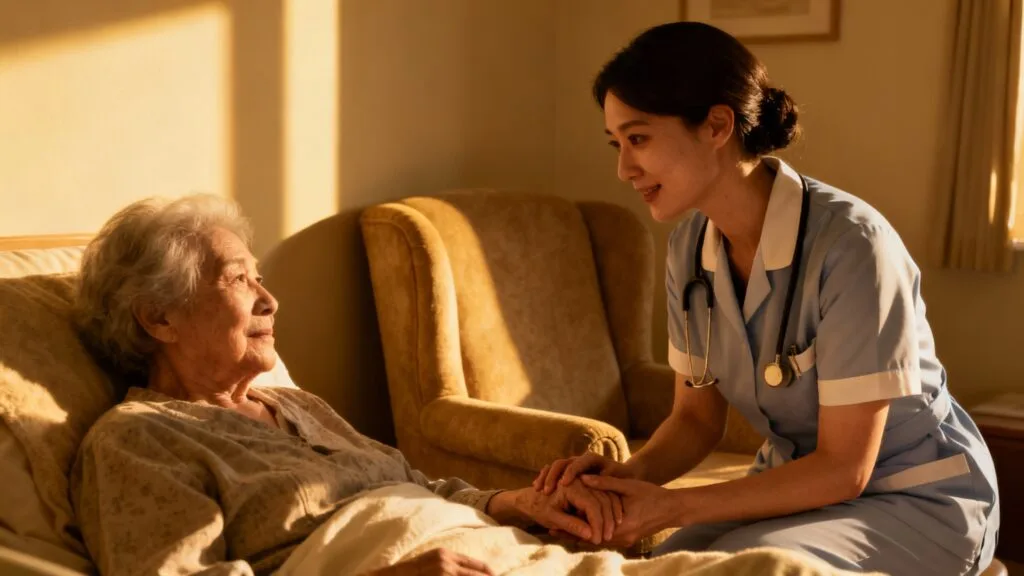 Infirmière accompagnant un patient en soins palliatifs
