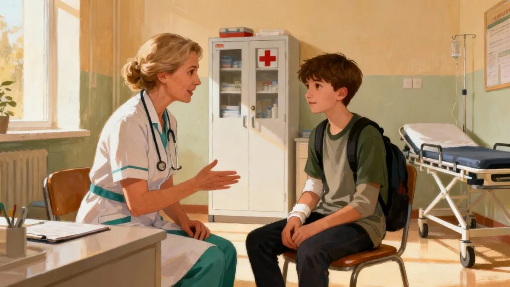 Infirmière scolaire en entretien avec un élève