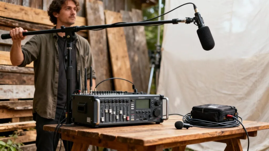 Prise de son directe avec perche et mixette sur plateau