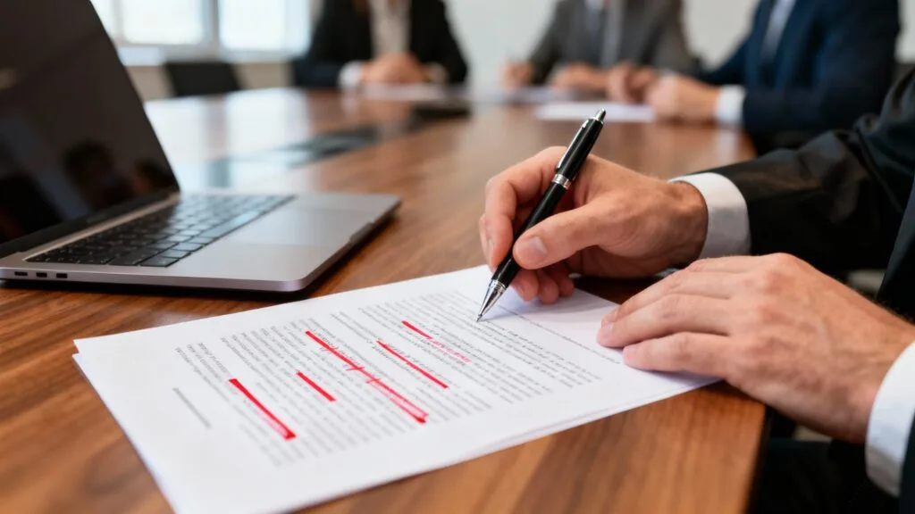 Juriste d’entreprise négociant un contrat commercial