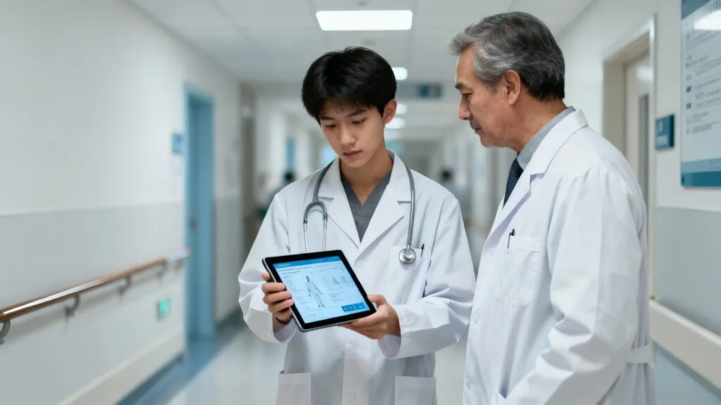 Discussion clinique entre médecins dans un hôpital