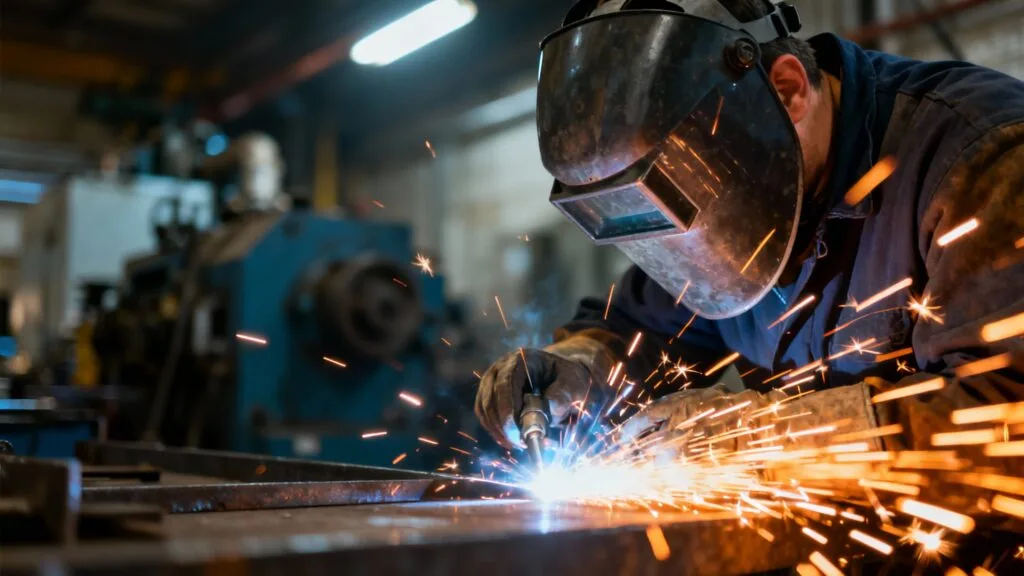 Soudeur au travail, exemple de métiers en S qui recrutent